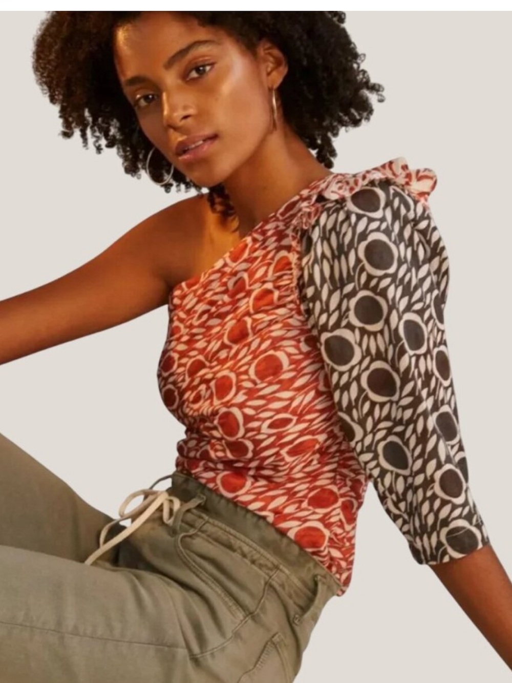 Anthropologie Cecilia Pettersson | One Shoulder Printed Top Red Gray 2 / XS